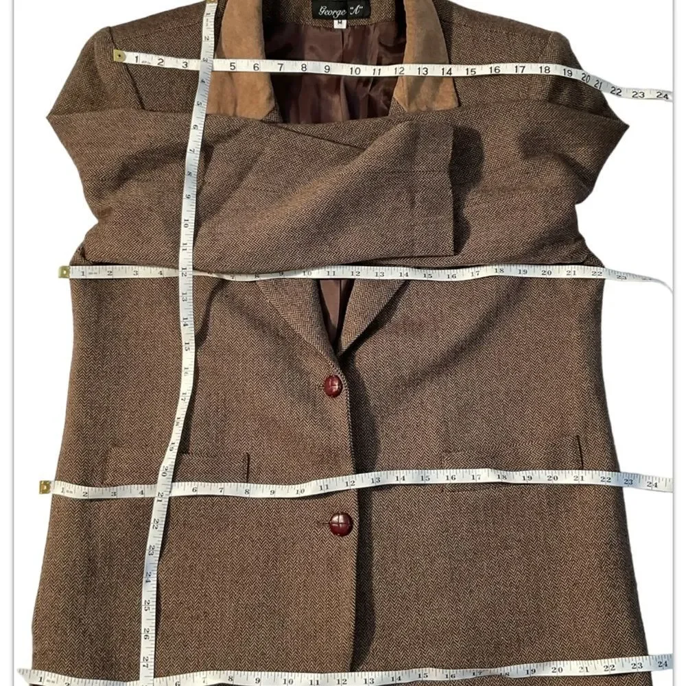 George “A” Women’s Vintage Brown  Wool Tweed Patchwork Oversized Jacket Size M